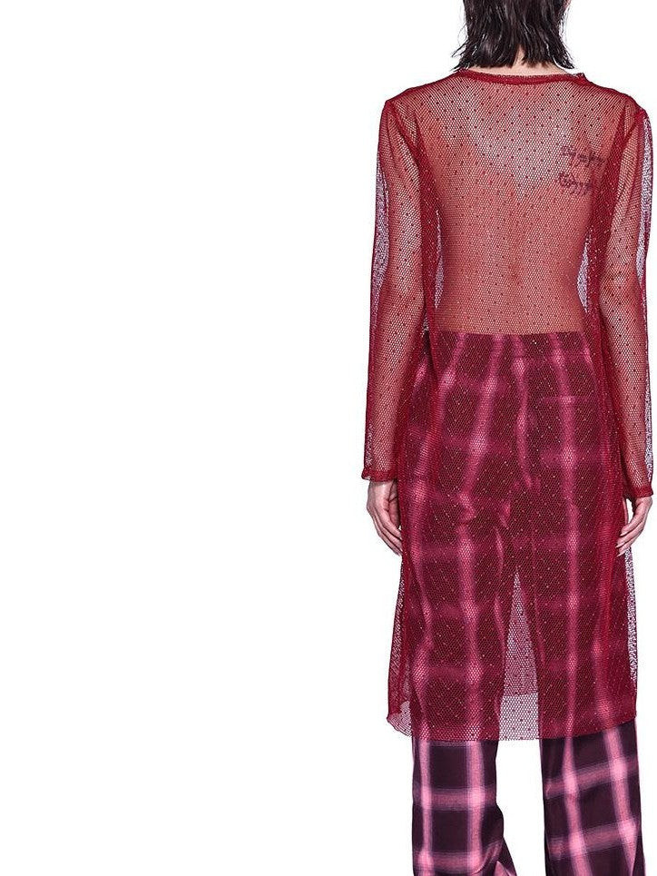 PINKSPINK Glitter Sheer Mesh Women's Loose Round Neck Long Sleeve T-shirts