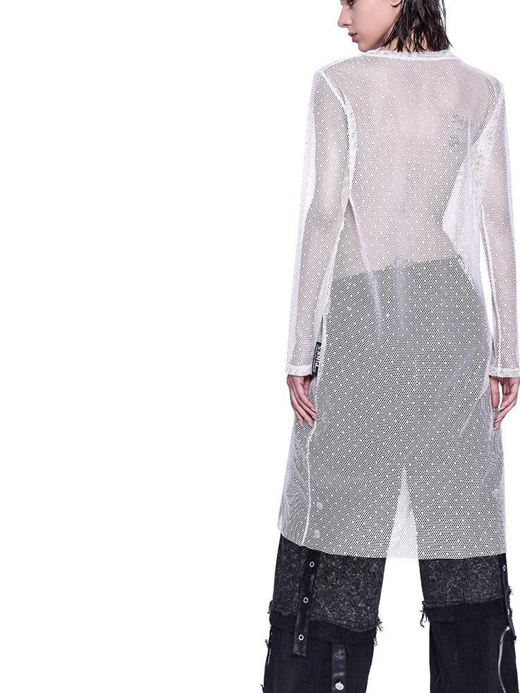 PINKSPINK Glitter Sheer Mesh Women's Loose Round Neck Long Sleeve T-shirts