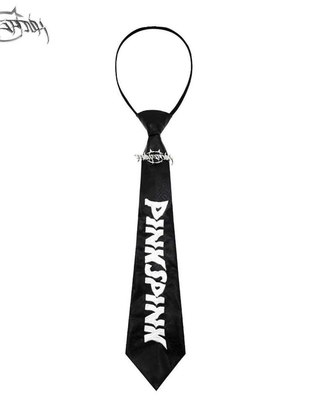 PINKSPINK Gothic Crocodile Texture Letter Embroidery Metal Tag Women's Pu Leather Neckties