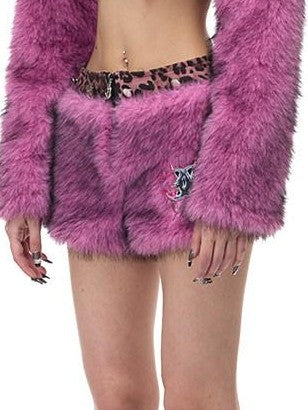 PINKSPINK Gradient Fluffy Structured High Collar Y2k Women's Faux Fur Cropped Jackets