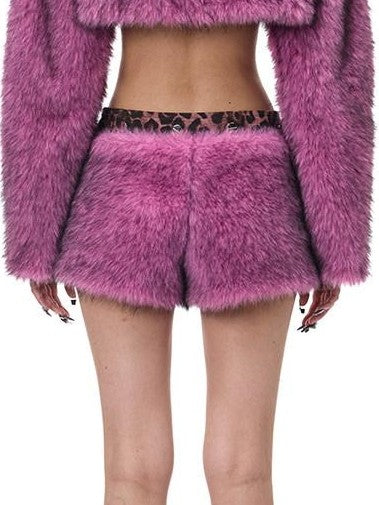 PINKSPINK Gradient Fluffy Structured High Collar Y2k Women's Faux Fur Cropped Jackets