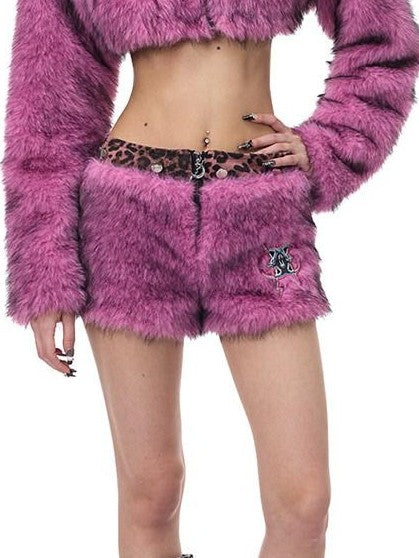 PINKSPINK Gradient Fluffy Structured High Collar Y2k Women's Faux Fur Cropped Jackets