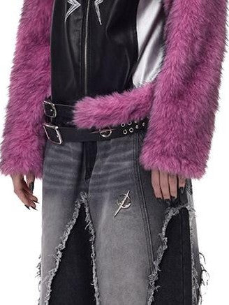 PINKSPINK Gradient Fluffy Structured High Collar Y2k Women's Faux Fur Cropped Jackets