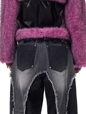 PINKSPINK Gradient Fluffy Structured High Collar Y2k Women's Faux Fur Cropped Jackets