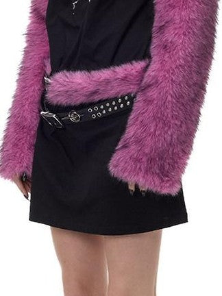 PINKSPINK Gradient Fluffy Structured High Collar Y2k Women's Faux Fur Cropped Jackets