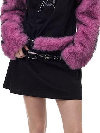 PINKSPINK Gradient Fluffy Structured High Collar Y2k Women's Faux Fur Cropped Jackets