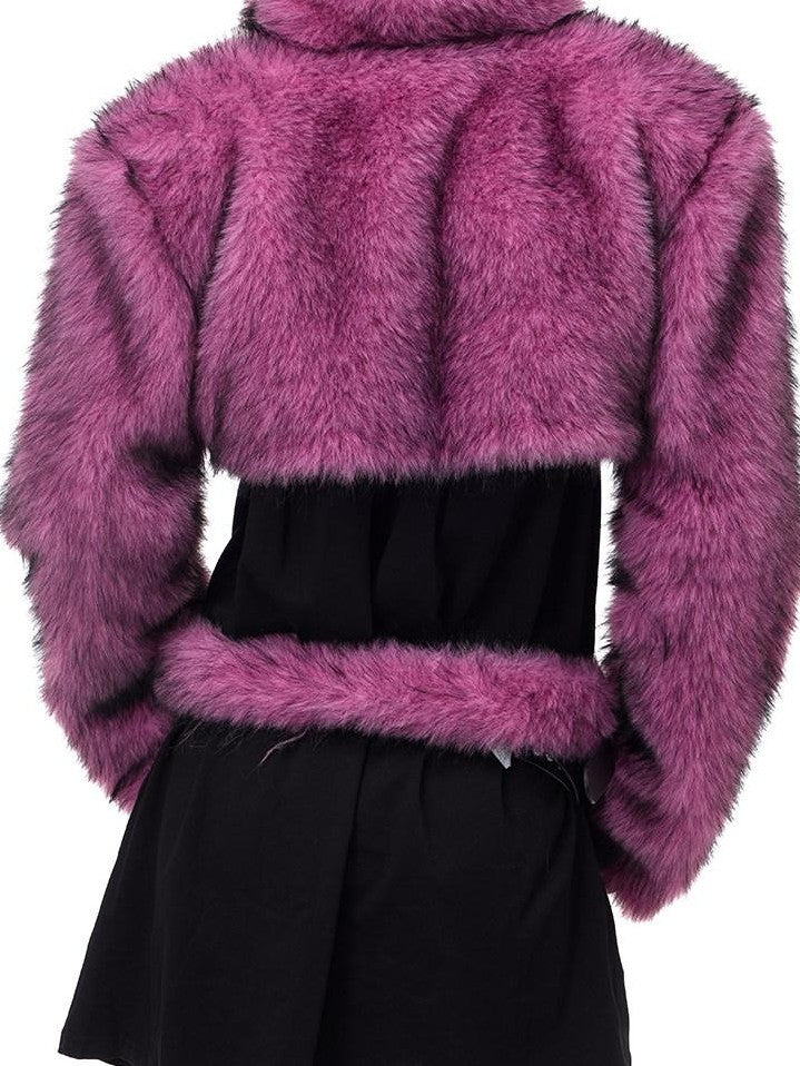 PINKSPINK Gradient Fluffy Structured High Collar Y2k Women's Faux Fur Cropped Jackets