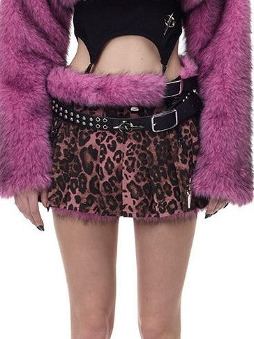 PINKSPINK Gradient Fluffy Structured High Collar Y2k Women's Faux Fur Cropped Jackets