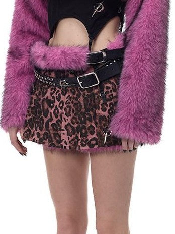 PINKSPINK Gradient Fluffy Structured High Collar Y2k Women's Faux Fur Cropped Jackets