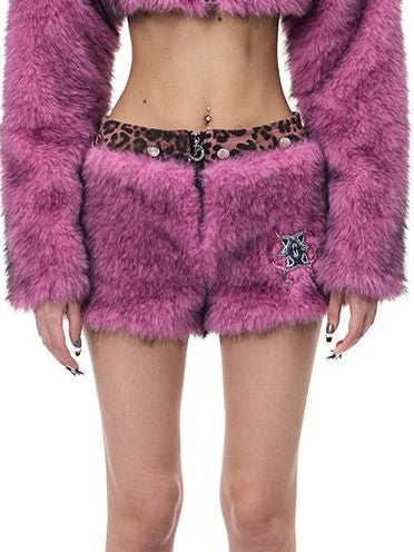 PINKSPINK Gradient Fluffy Structured High Collar Y2k Women's Faux Fur Cropped Jackets