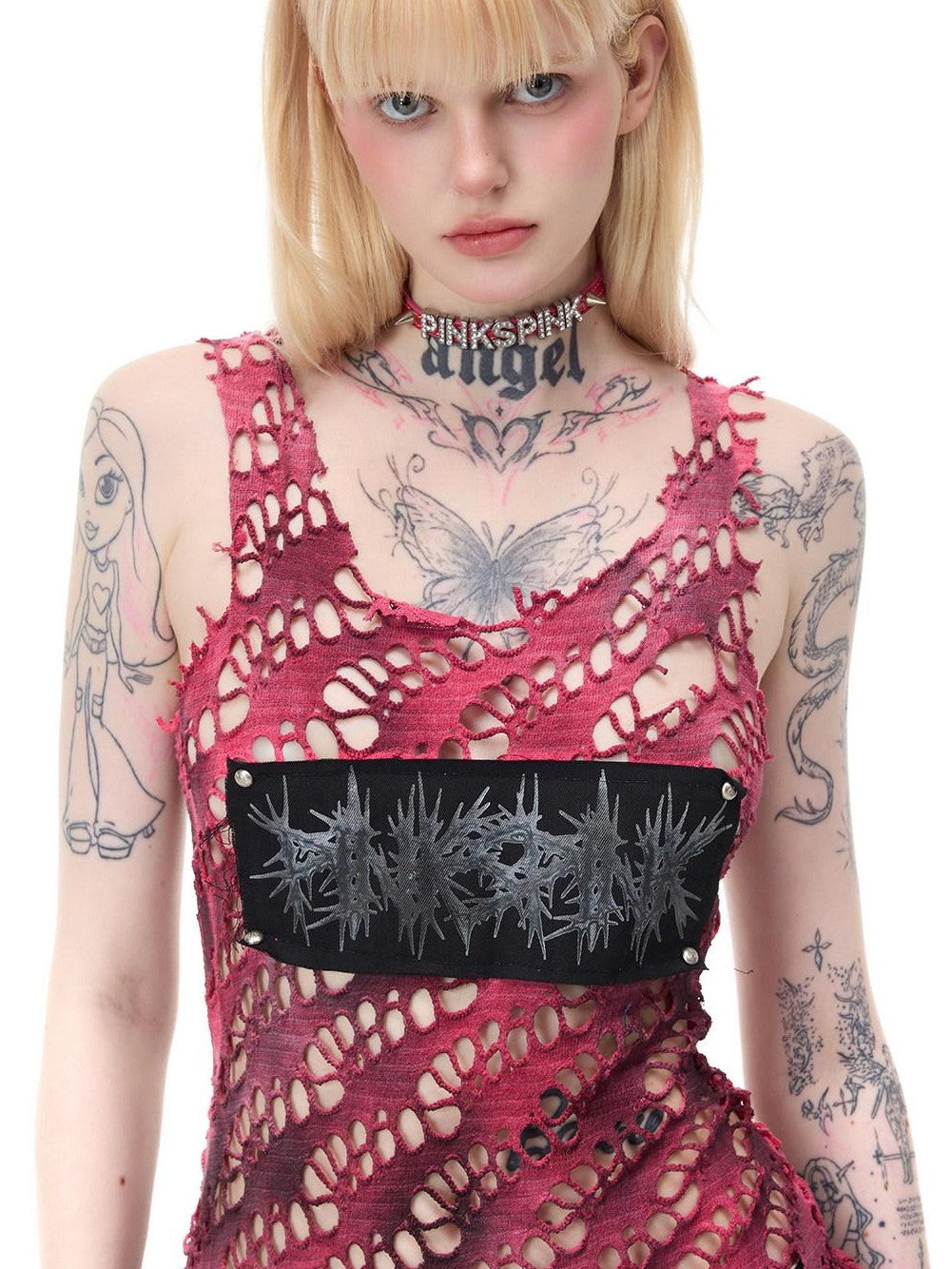 PINKSPINK Gradient Mesh Stud Applique Women's Cotton Slip Midi Dresses