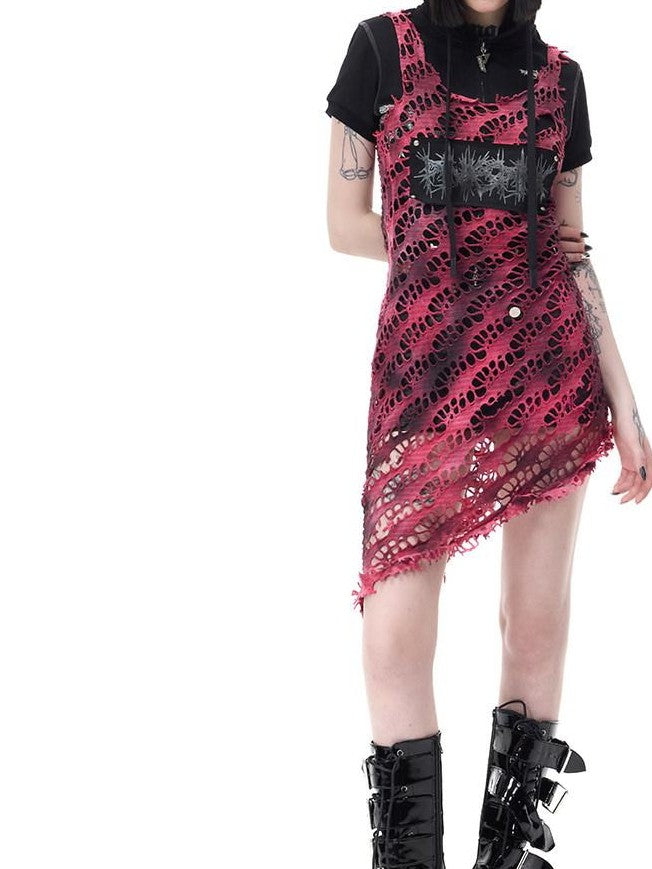 PINKSPINK Gradient Mesh Stud Applique Women's Cotton Slip Midi Dresses