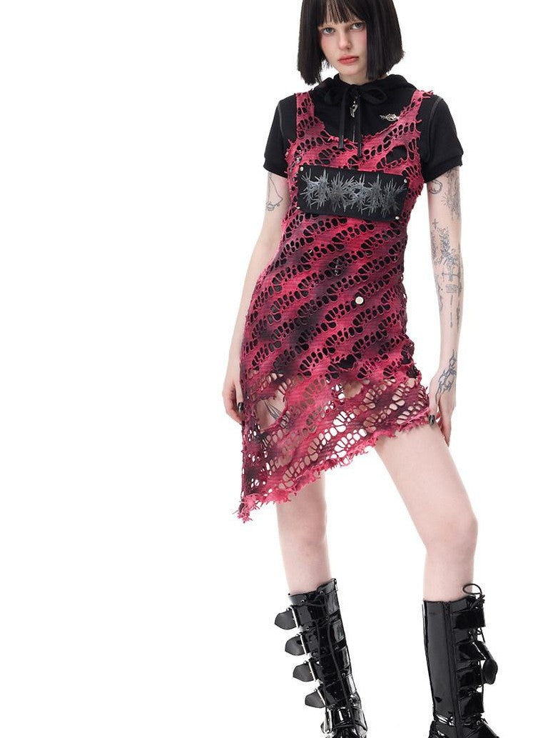 PINKSPINK Gradient Mesh Stud Applique Women's Cotton Slip Midi Dresses