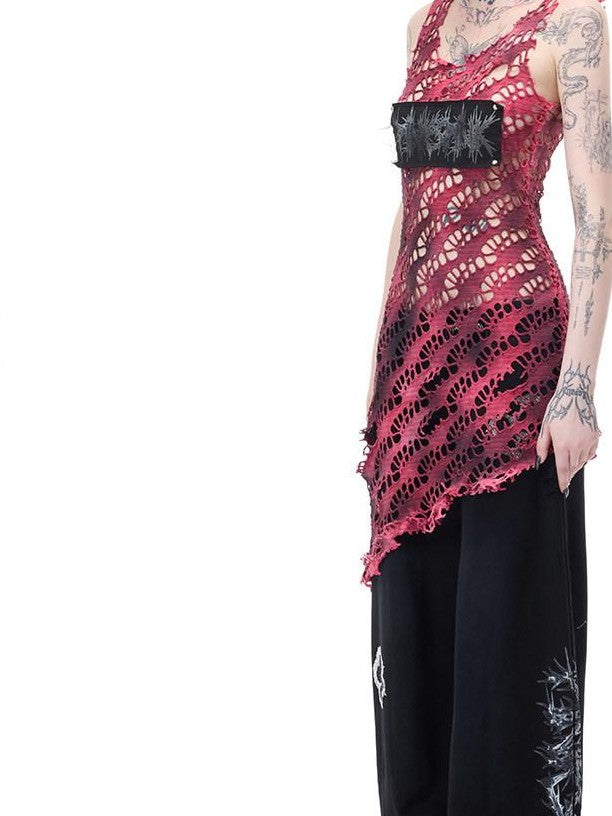 PINKSPINK Gradient Mesh Stud Applique Women's Cotton Slip Midi Dresses