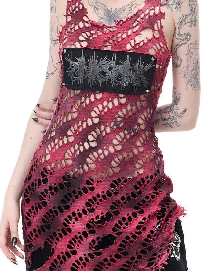 PINKSPINK Gradient Mesh Stud Applique Women's Cotton Slip Midi Dresses