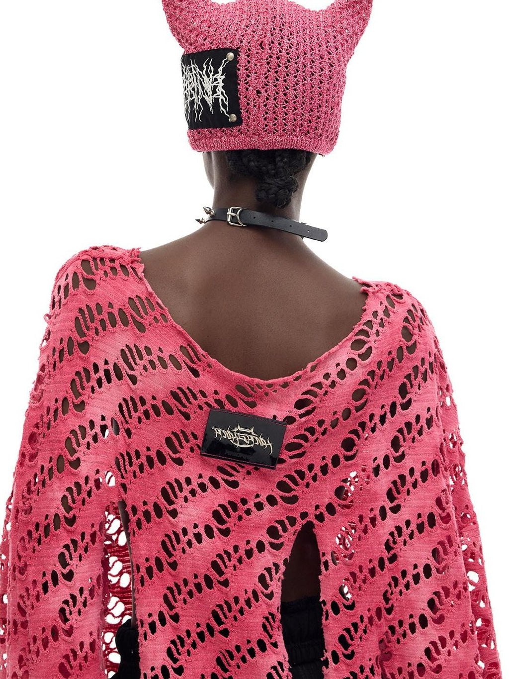 PINKSPINK Gradient Pink Gray Applique Eyelet Women's Mesh Loose Long Sleeve T-shirts