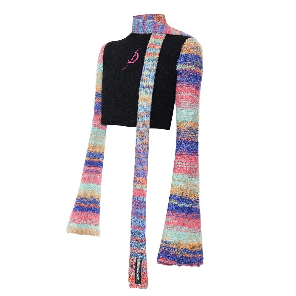 PINKSPINK_Gradient_Scarf_Spliced_Patch_Sleeve_Cropped_Women's_Alpaca_Knit_Sweaters_695057360240_MISSTT