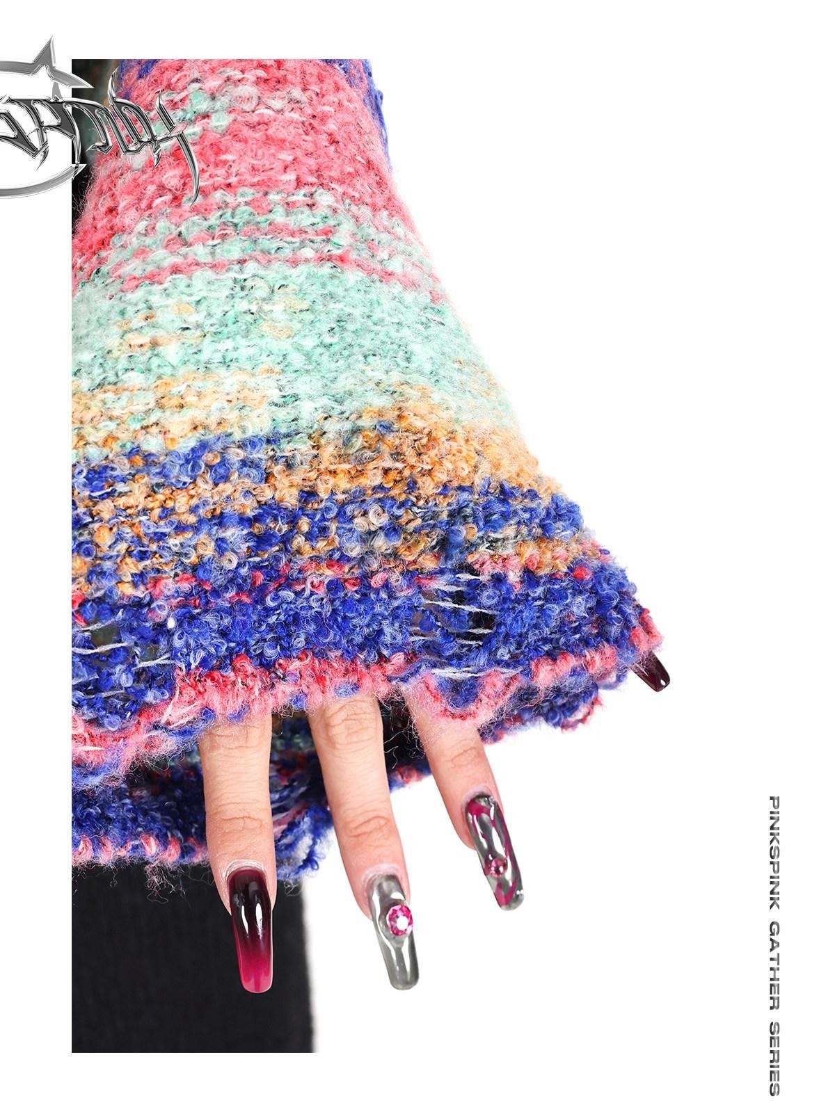 PINKSPINK Gradient Scarf Spliced Patch Sleeve Cropped Women's Alpaca Knit Sweaters