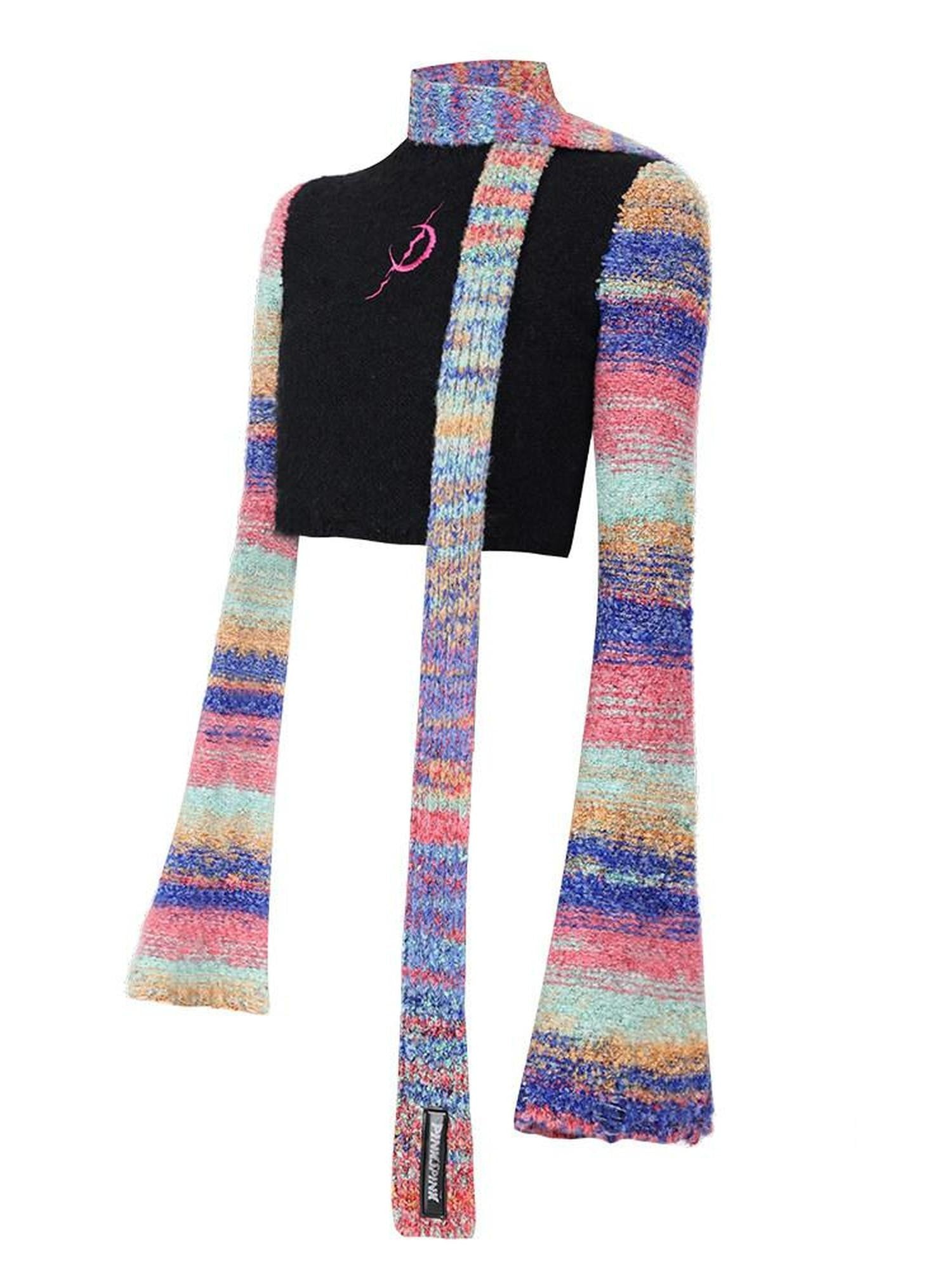 PINKSPINK Gradient Scarf Spliced Patch Sleeve Cropped Women's Alpaca Knit Sweaters