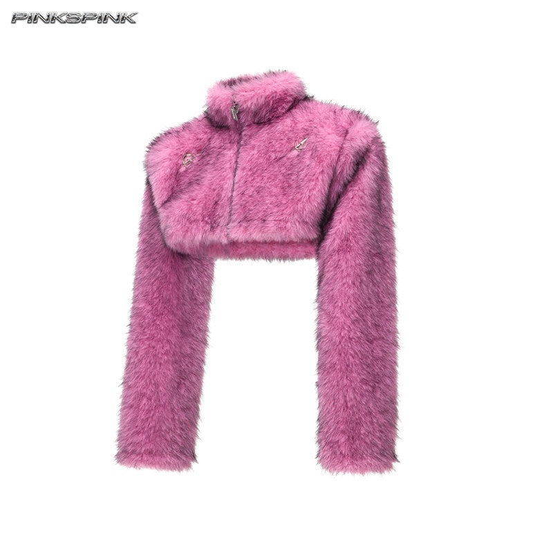 PINKSPINK_Gradient_Ultra_Short_Structured_High_Neck_Women's_Faux_Fur_Cropped_Jackets_996955663259_MISSTT