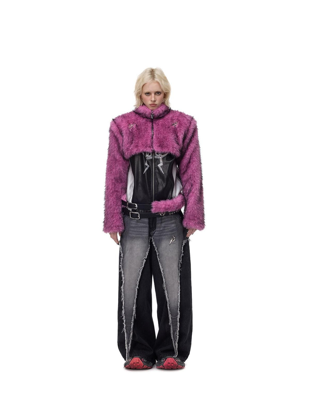 PINKSPINK Gradient Ultra Short Structured High Neck Women's Faux Fur Cropped Jackets