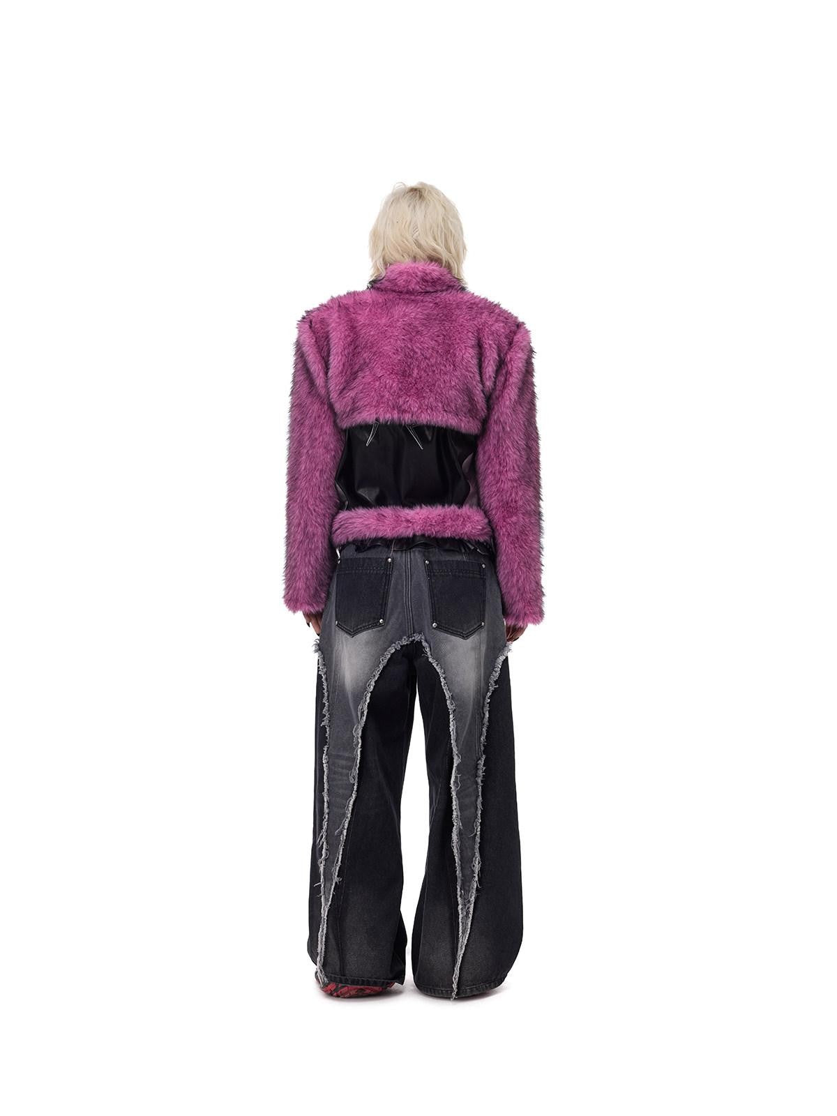 PINKSPINK Gradient Ultra Short Structured High Neck Women's Faux Fur Cropped Jackets