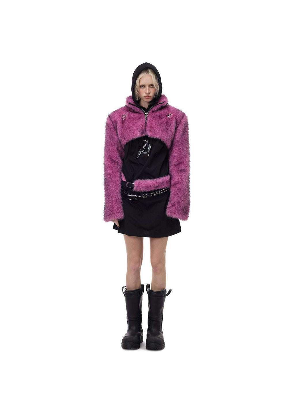 PINKSPINK Gradient Ultra Short Structured High Neck Women's Faux Fur Cropped Jackets