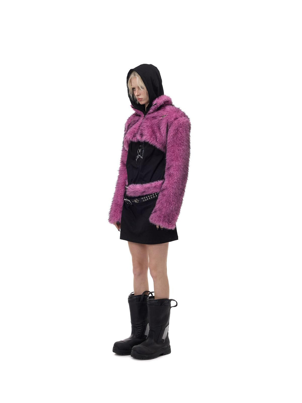 PINKSPINK Gradient Ultra Short Structured High Neck Women's Faux Fur Cropped Jackets