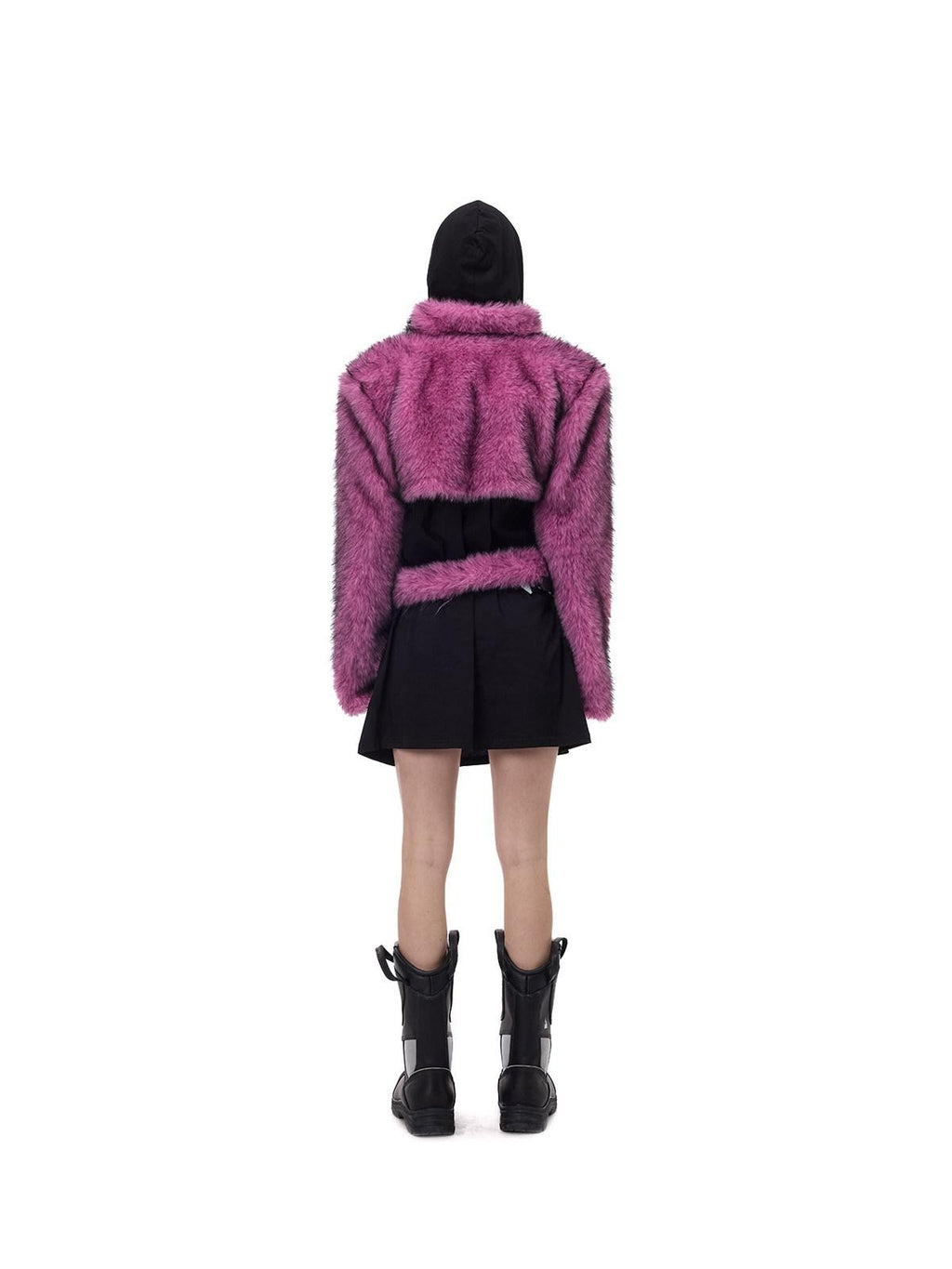 PINKSPINK Gradient Ultra Short Structured High Neck Women's Faux Fur Cropped Jackets
