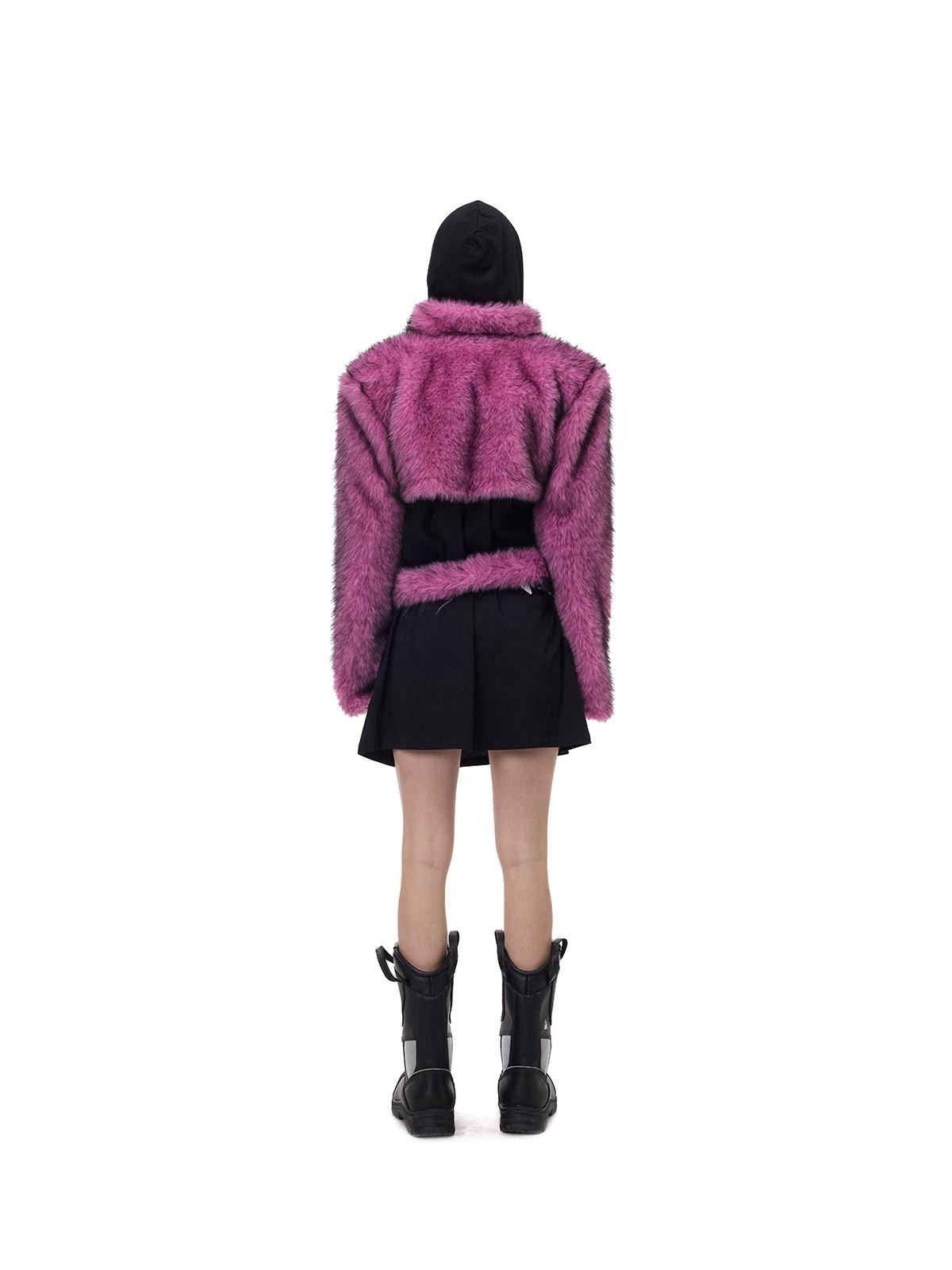 PINKSPINK Gradient Ultra Short Structured High Neck Women's Faux Fur Cropped Jackets