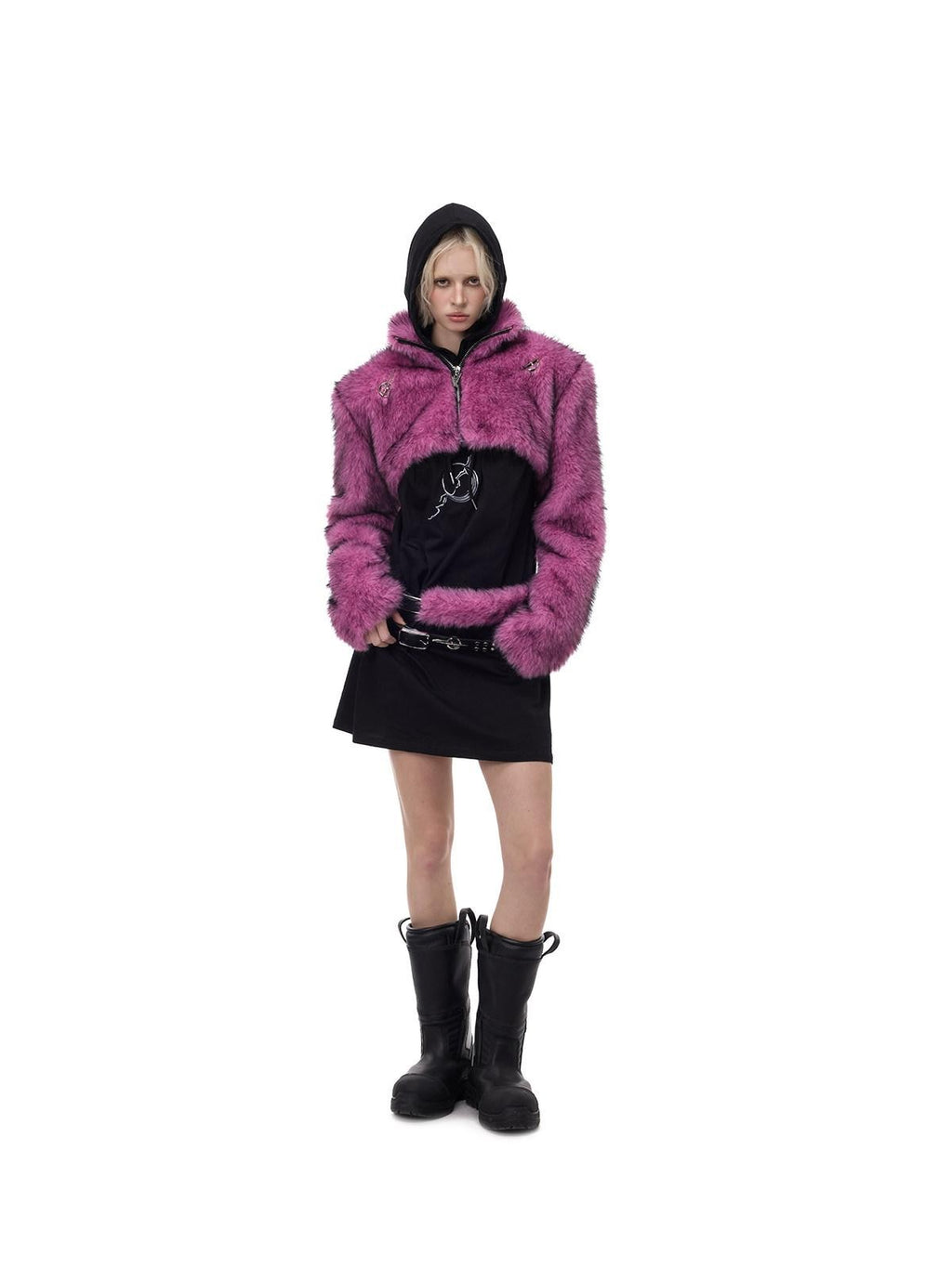 PINKSPINK Gradient Ultra Short Structured High Neck Women's Faux Fur Cropped Jackets