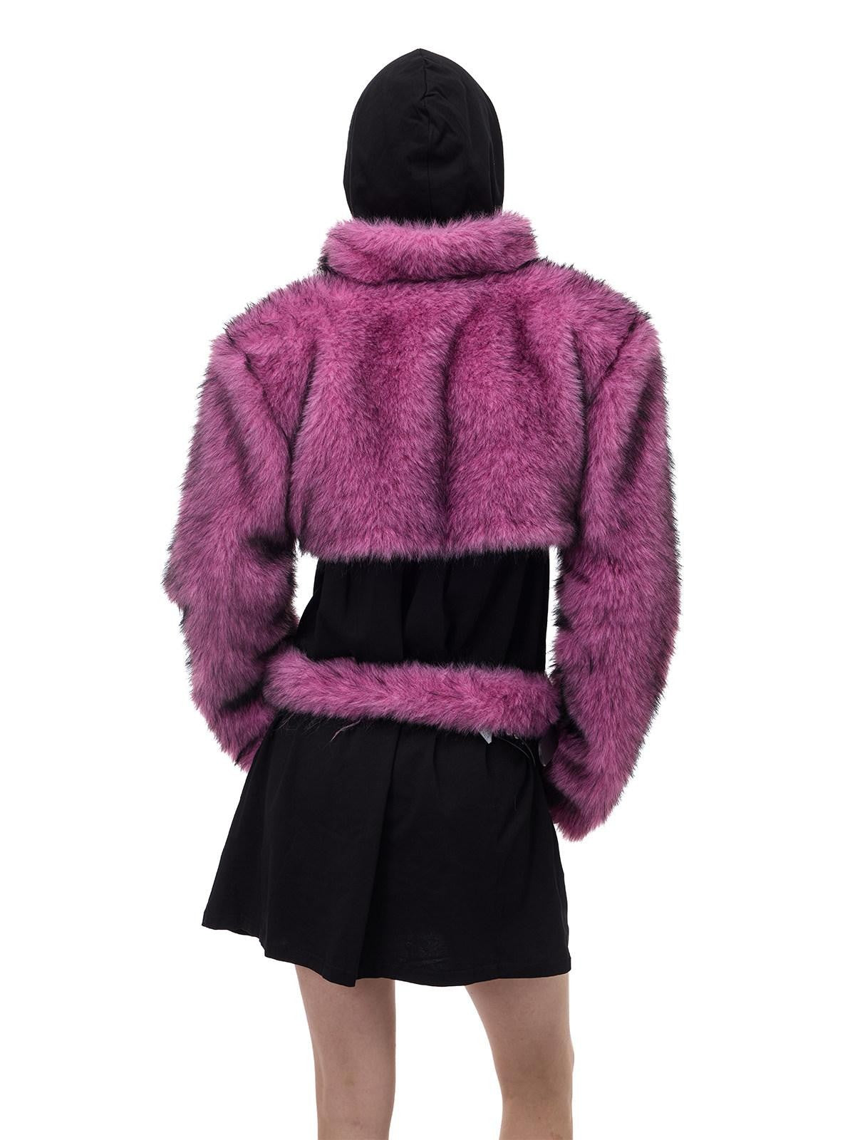 PINKSPINK Gradient Ultra Short Structured High Neck Women's Faux Fur Cropped Jackets