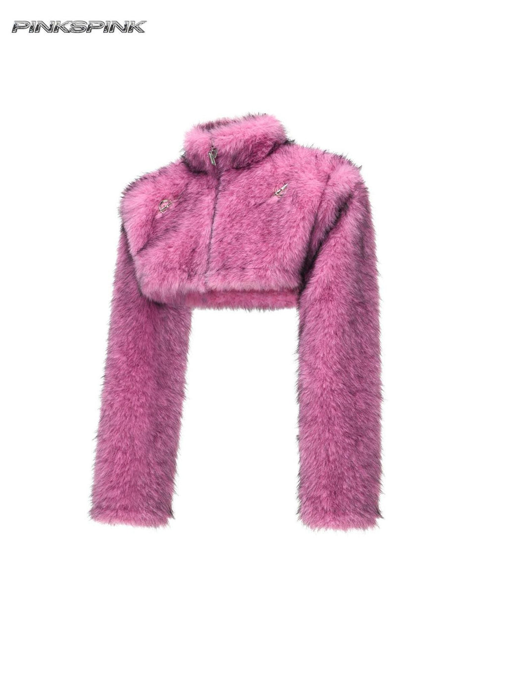 PINKSPINK Gradient Ultra Short Structured High Neck Women's Faux Fur Cropped Jackets