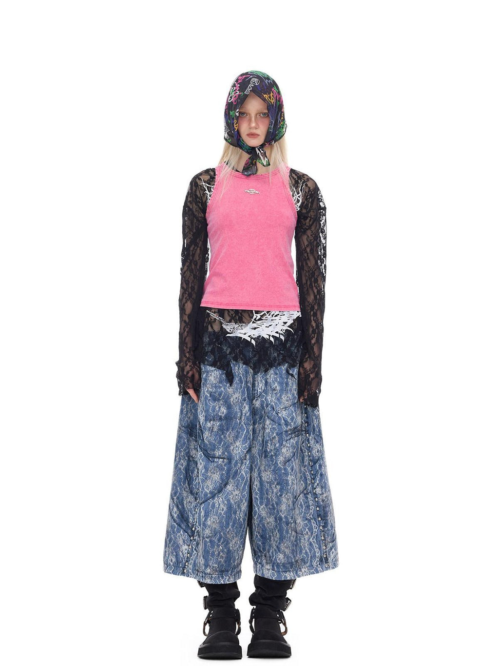 PINKSPINK Graffiti Butterfly Cat Digital Print Mesh Scarf Women's Polyester Headdresses