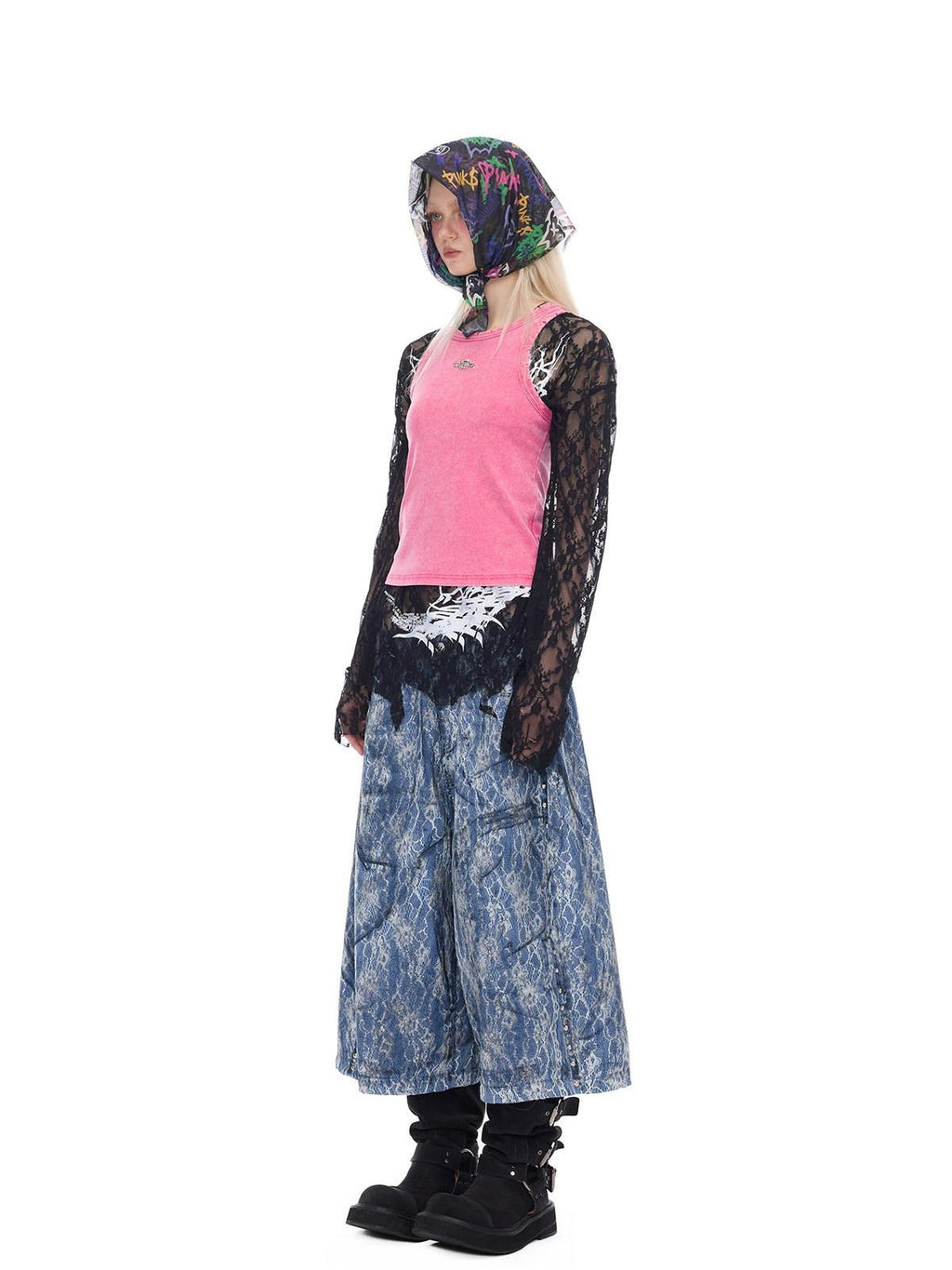 PINKSPINK Graffiti Butterfly Cat Digital Print Mesh Scarf Women's Polyester Headdresses