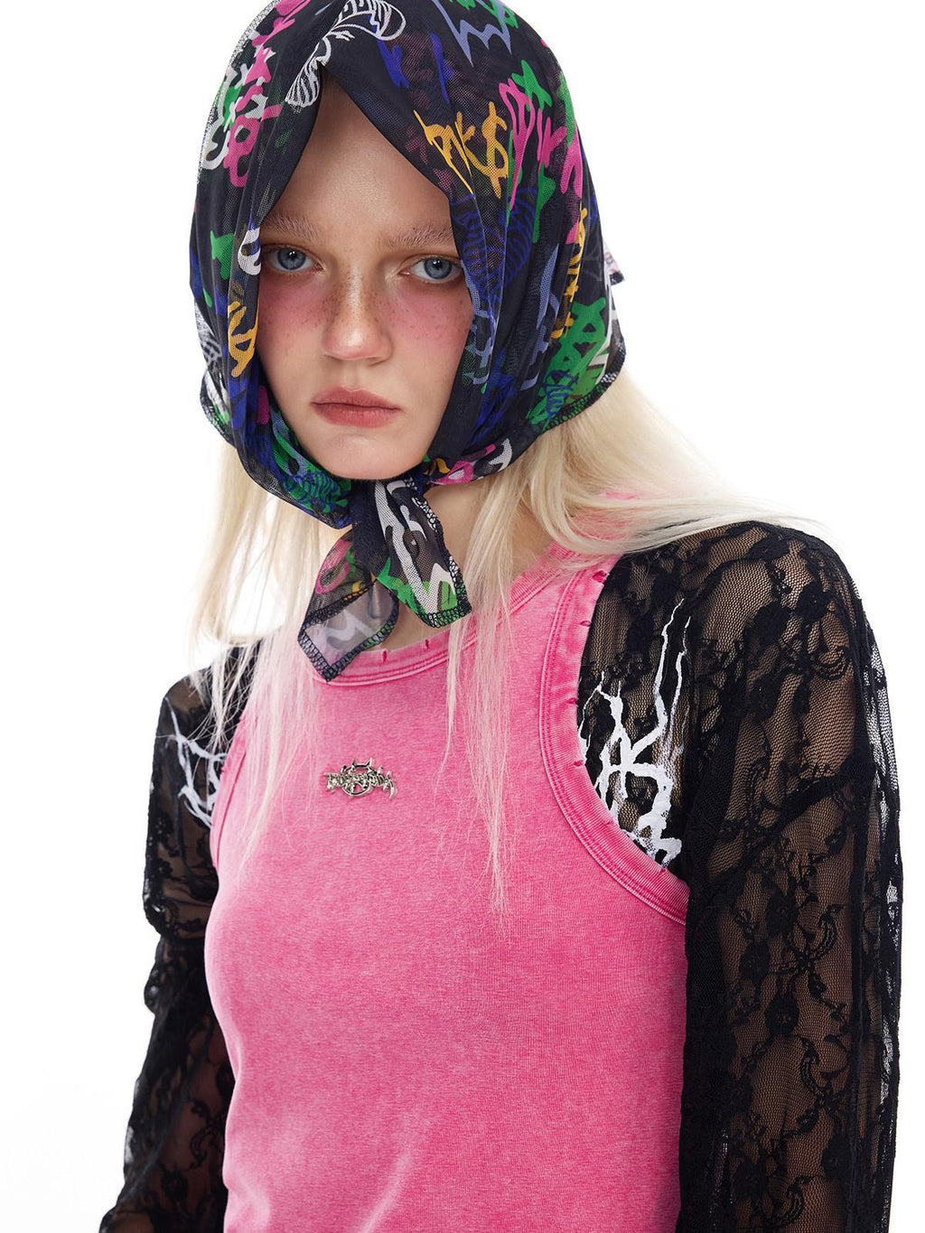 PINKSPINK Graffiti Butterfly Cat Digital Print Mesh Scarf Women's Polyester Headdresses