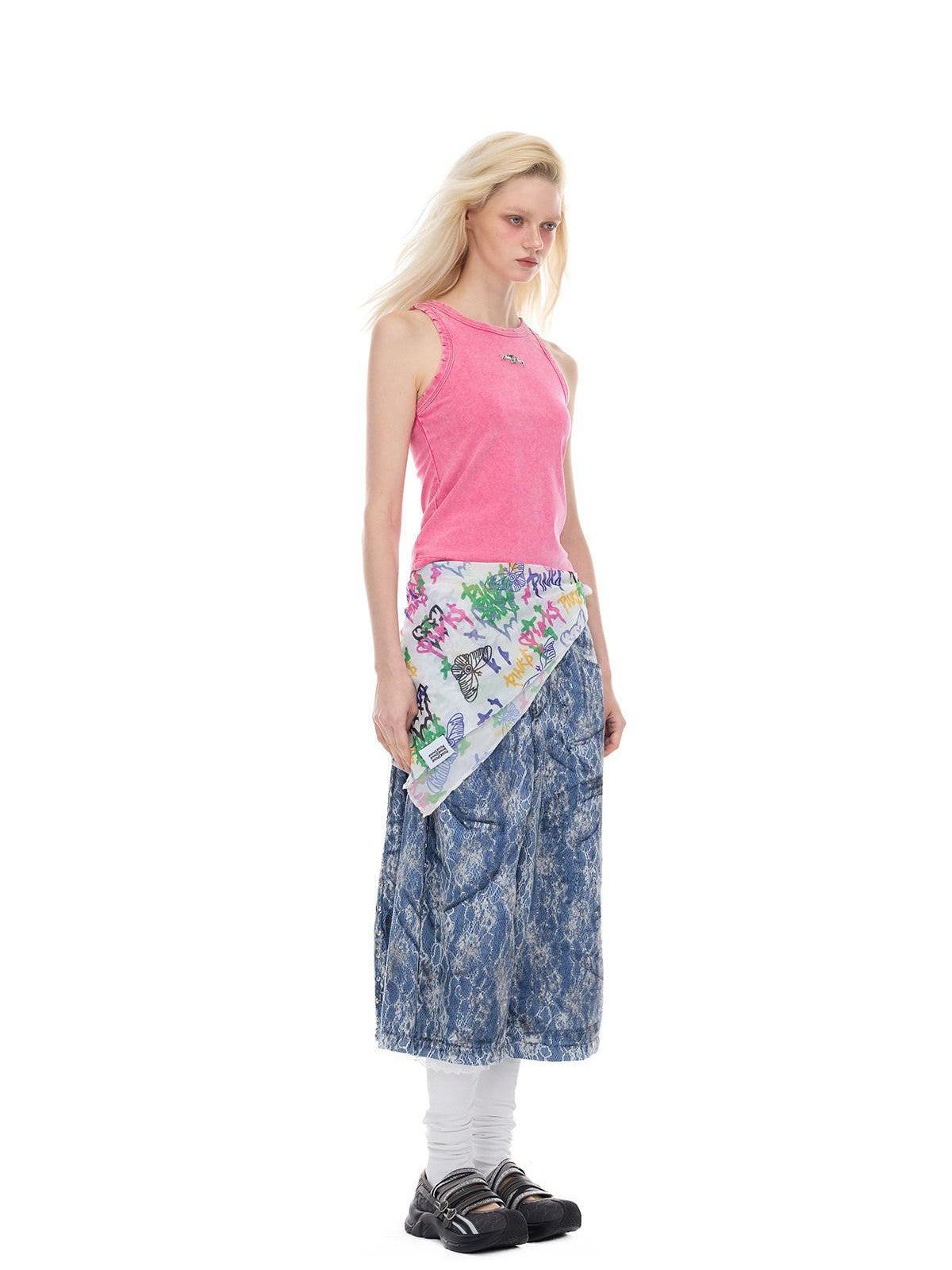 PINKSPINK Graffiti Butterfly Cat Digital Print Mesh Scarf Women's Polyester Headdresses