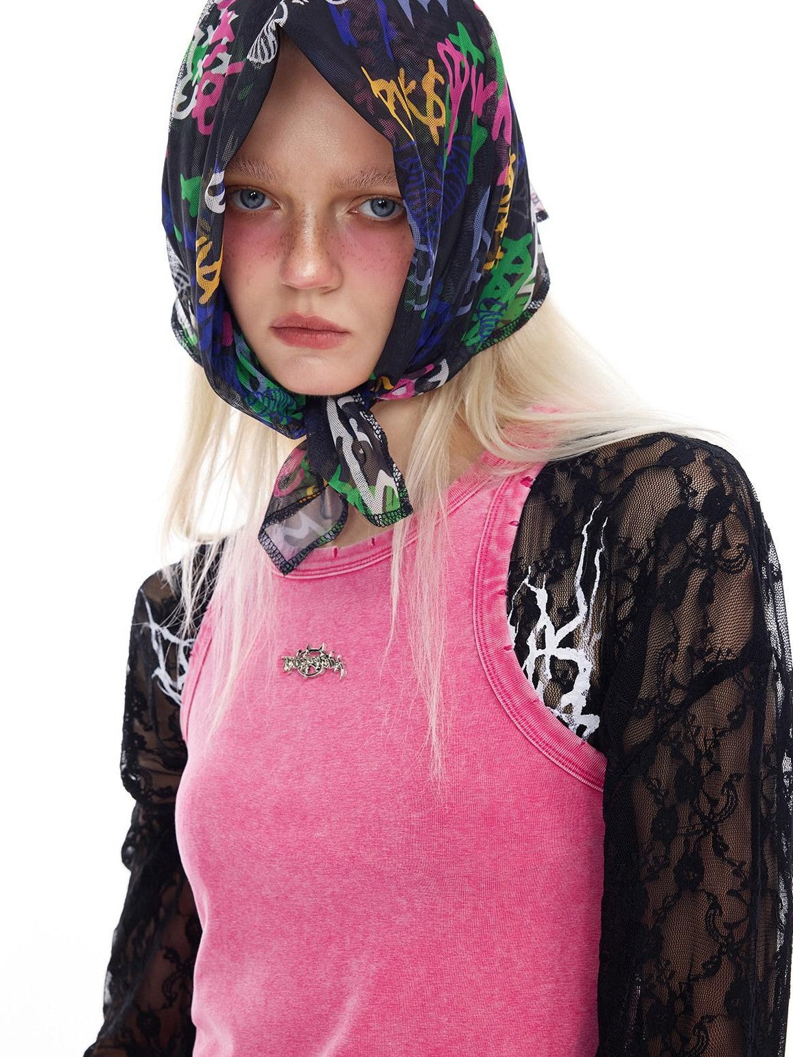PINKSPINK Graffiti Butterfly Cat Digital Print Mesh Women's Polyester Headdresses
