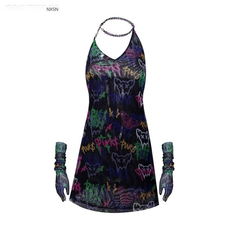 PINKSPINK_Graffiti_Chain_Slim_Aline_Women's_Polyester_Halter_Mini_Dresses_927101311415_MISSTT