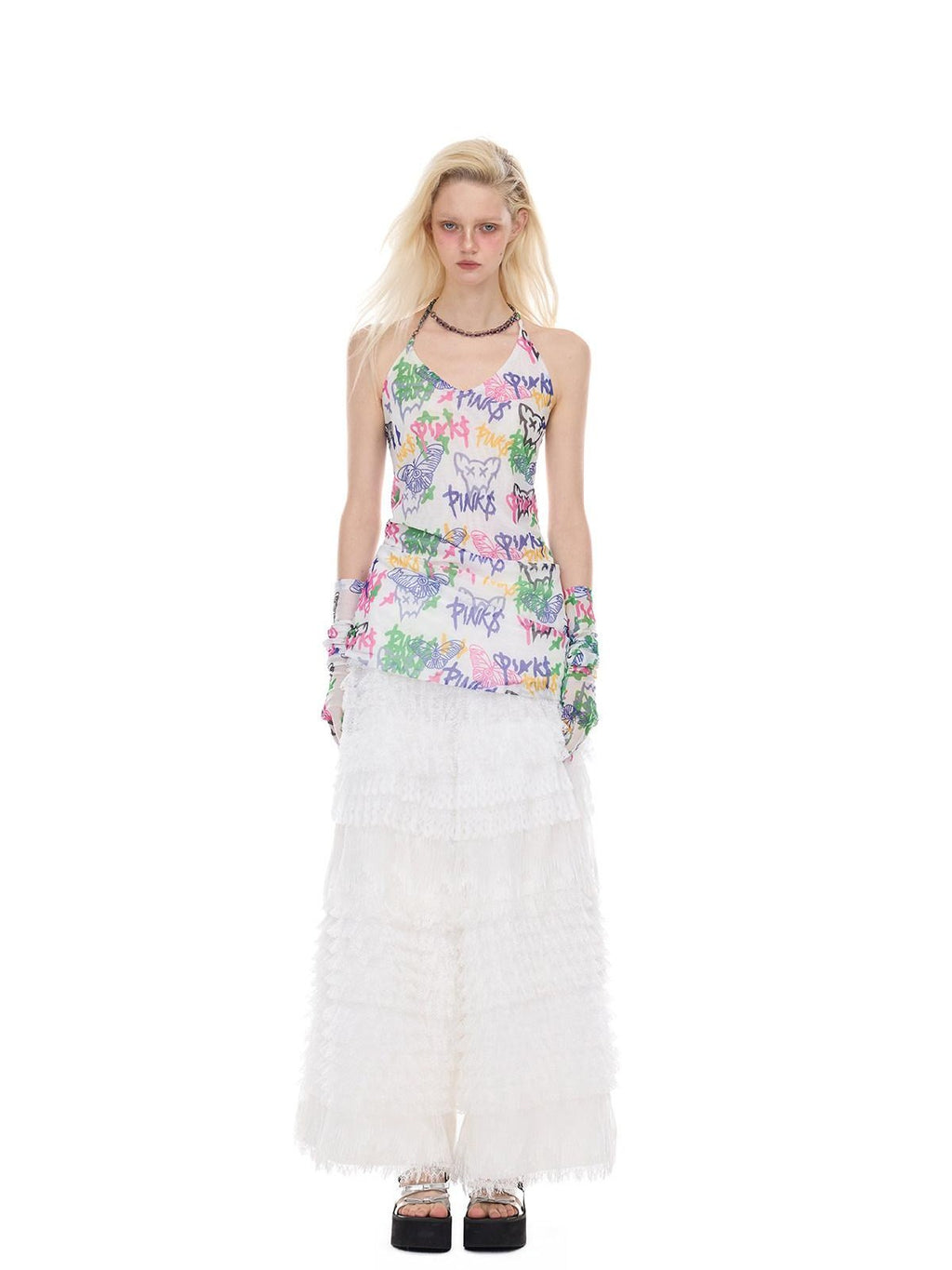 PINKSPINK Graffiti Chain Slim Aline Women's Polyester Halter Mini Dresses