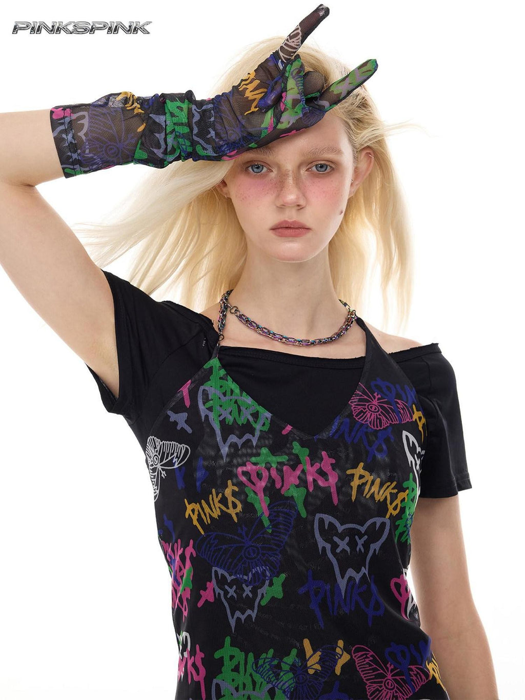 PINKSPINK Graffiti Chain Slim Aline Women's Polyester Halter Mini Dresses