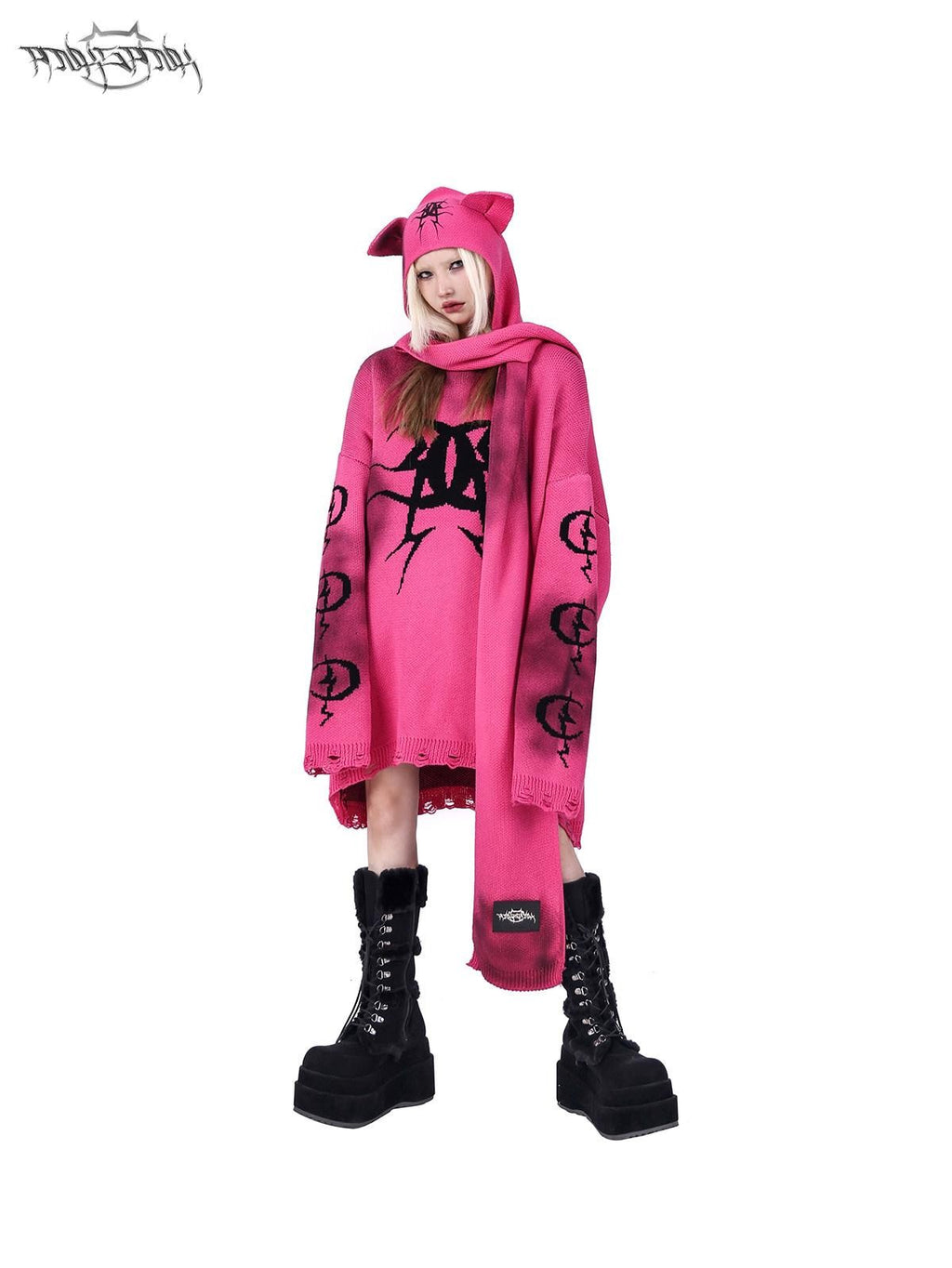 PINKSPINK Graffiti Colorblock Loose Street Women's Acrylic Blend Pullover Sweaters
