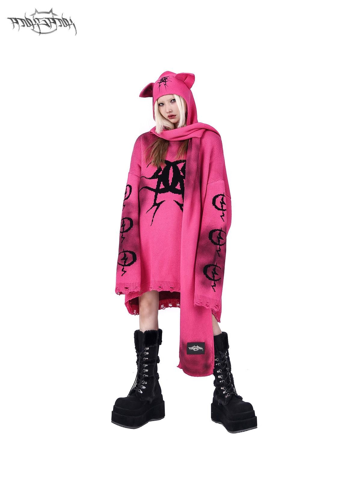 PINKSPINK Graffiti Colorblock Loose Street Women's Acrylic Blend Pullover Sweaters