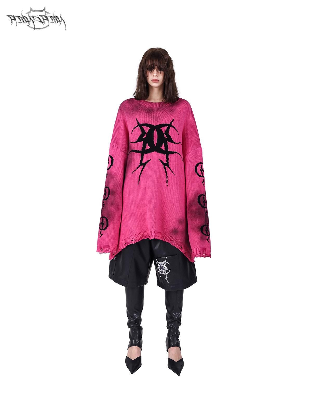 PINKSPINK Graffiti Colorblock Loose Street Women's Acrylic Blend Pullover Sweaters