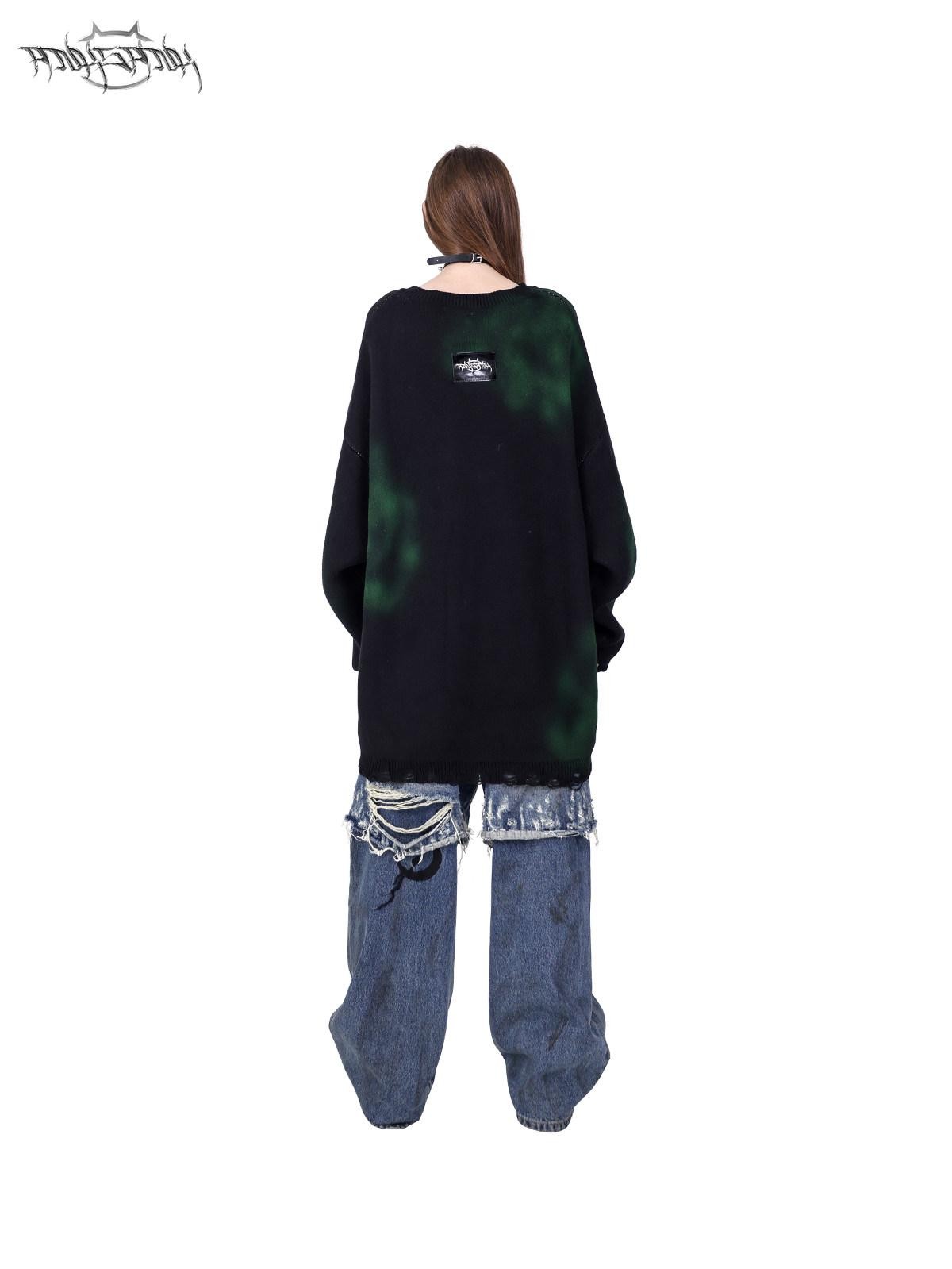 PINKSPINK Graffiti Colorblock Loose Street Women's Acrylic Blend Pullover Sweaters