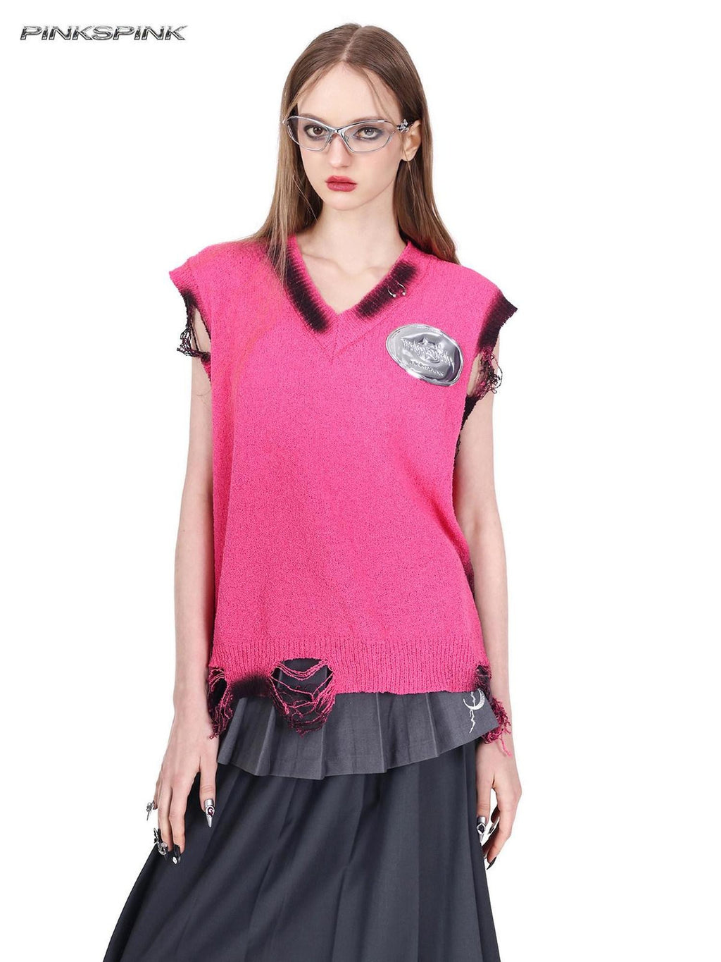 PINKSPINK Graffiti Paint Splatter Hand Distressed V-neck Women's Cotton Vests