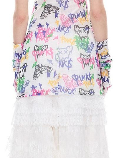 PINKSPINK Graffiti Print Chain Necklace Punk Y2k Women's Polyester Halter Mini Dresses
