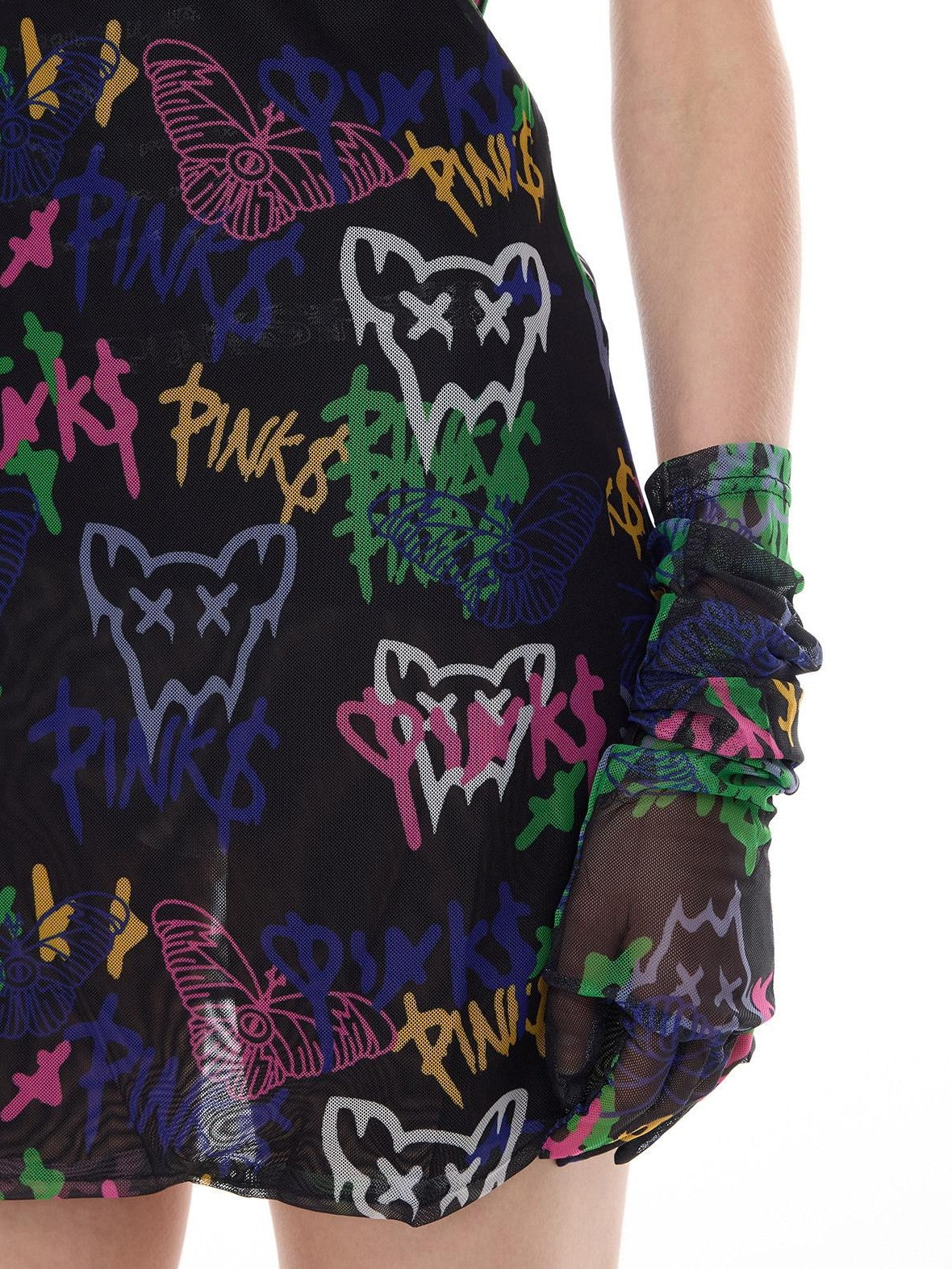 PINKSPINK Graffiti Print Chain Necklace Punk Y2k Women's Polyester Halter Mini Dresses