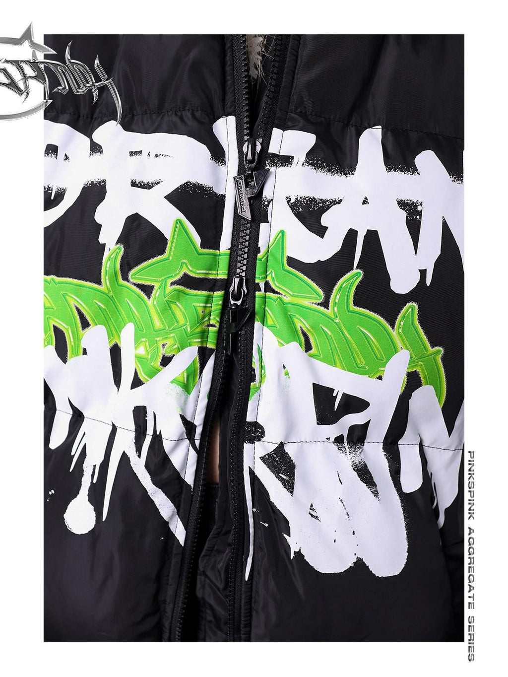 PINKSPINK Graffiti Spray Painted Loose Fit Women's Cotton Filled Puffer Jackets