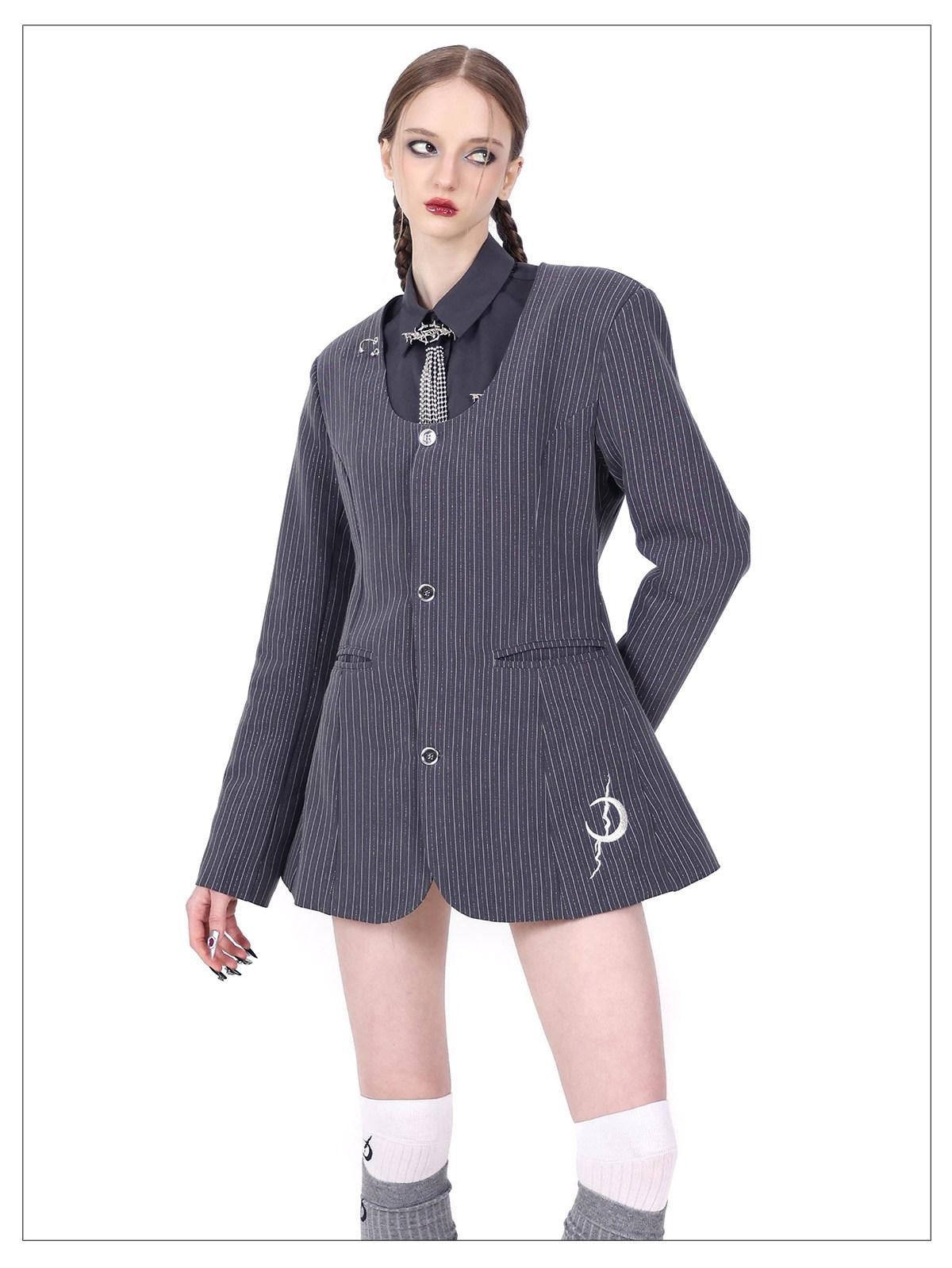 PINKSPINK Gray Asymmetric Patchwork Polo Collar Button Slim Women's Cotton Cropped Shirts